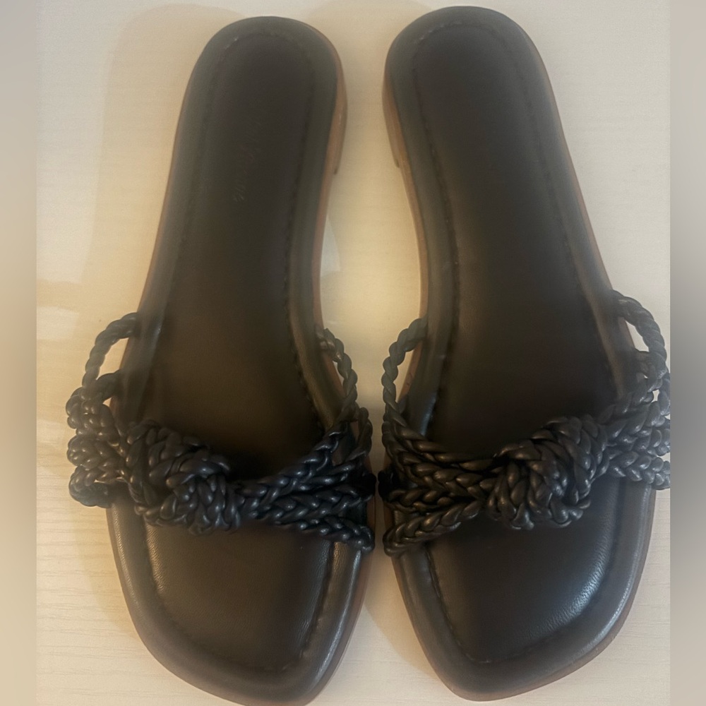 Saks Fifth Avenue Braided Strap Black Slide Sandals - Women